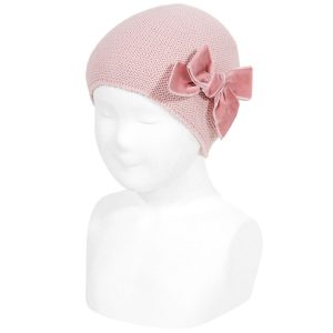 Berretto fiocco rosa antico