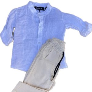 Set lino in bianco e beige